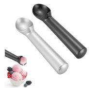2Pcs Ice Cream Scoop, Sturdy One-Piece Mash Potato Scoop, Polished Icecream Scoop Metal for Watermelon, Cantaloupe, Mashed Taro or Cookie Dough and Other Baking Supplies (Black and Silver)