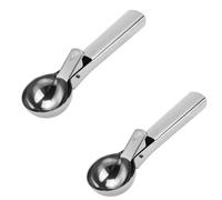 2PCS Ice Cream Scoop with Trigger Release, Stainless Steel Cookie Dough Scooper, Professional Fruit Baller and Potato Masher, Multi-Functional Rebound Seasoning Spoon for Kitchen and Cafe (Large)