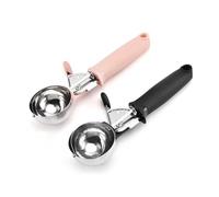 2PCS Ice Cream Scoop with Trigger - Stainless Steel Scooper for Easy Serving - Ergonomic Handle, Non-Stick Design -Ideal for Ice Cream, Cookie Dough, Melon (black +pink)