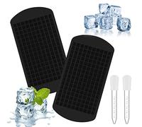 2pcs Ice Cube Molds and 2pcs Silicone Droppers, Silicone Mini Square Ice Trays, Reusable Ice Cube Trays, for refrigerators, Cocktails and Drinks Black