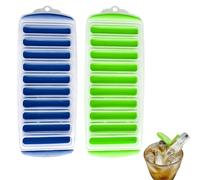 2pcs Ice Cube Tray, Ice Stick Trays Easy Release Reusable Ice Cube with No-Spill Removable Lid Ideal for Chilling Beverages and Water Bottles Whiskey Cocktail, Blue and Green, 10 Cavities