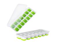 2pcs Ice Cube Tray with Lid 14 Grids Silicone Molds Easy Demold Ice Maker Freezer Blocks Ice Box for Smoothies, Baby Food, Juice, Cocktail, Chocolate | Ice Cube Making Tool, Green