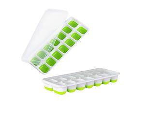 2pcs Ice Cube Tray with Lid 14 Grids Silicone Molds Easy Demold Ice Maker Freezer Blocks Ice Box for Smoothies, Baby Food, Juice, Cocktail, Chocolate | Ice Cube Making Tool, Green