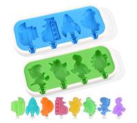 2Pcs Ice Lolly Moulds with Sticks, Silicone Popsicle Mould, Animal Ice Pop Maker 8 Cavity Mini Cartoon Cakesicle Moulds for Kids - Cars, Ships, Train, Rocket and Dino Shapes