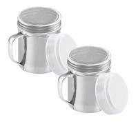 2pcs Icing Sugar Shaker, Sugar Dispenser, 304 Stainless Steel Dredge Shaker, Powder Sprinkler with Handle and Lid, s-Pice Jar with Mesh Holes, Flour Shaker