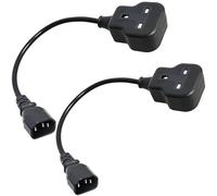 2Pcs IEC Cable, C14 to UK Socket, 0.37m Single Socket Short Extension Lead, 250V 13A Fused C14 Male Plug to UK Female, Power Cord for Home, Office, Travel & Appliances, Black