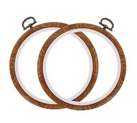 2pcs Imitation Wood Embroidery Hoops Durable Plastic Circles for Cross Stitch Needlework Quilting DIY Crafts Decoration Round