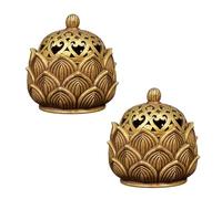 2PCS Incense Burner Holder, Brass Dhuni Burner, Oud Burner for Loban and Dhoop with Lift-Off Lid, Handcrafted Design for Home Use and Decor