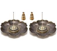 2Pcs Incense Burner Plate, Lotus Incense Holders with Bracket for Stick Incense, Cone Incense (03A Bronze)