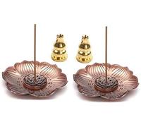 2Pcs Incense Burner Plate, Lotus Incense Holders with Bracket for Stick Incense, Cone Incense (03A Red)