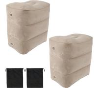 2Pcs Inflatable Foot Rest Pillow for Plane - 3 Layers Adjustable Heights Leg Rest Cushion with Storage Bag - Portable Inflatable Airplane Footrest - Travel Essential (2pcs Grey)
