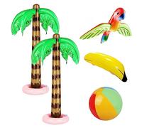 2PCS Inflatable Palm Tree, 1pc Inflatable Beach Ball, 1pc Inflatable Parrot, 1pc Inflatable Banana, Inflatable Play Set, Party Inflatable Decoration, Beach Inflatable Toys