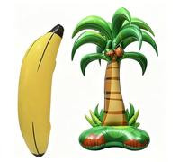 2Pcs Inflatable Palm Tree, Hawaiian Party Decorations and Beach Decorations with Banana Balloon, Tropical Party Decorations for Summer and Pool Parties, Large Size 32x94 cm
