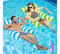 2Pcs Inflatable Pool Floats, 4 in 1 Water Hammock Floats Inflatable Pool Float for Adults Kids Floating Saddle Lounger Floating Chair Bed with Manual Pump (Blue+Green)
