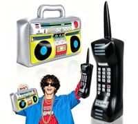 2Pcs Inflatable Radio Boombox Inflatable Mobile Phone,80's 90's Phones for Retro Hip Hop Theme Party Decor,Birthday Photo Supplies Gifts