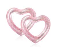 2Pcs Inflatable Swim Ring for Adult,Kids Swimming Rings,Bling Heart Shape Inflatable Pool Floats With Sequins Transparent Floating Ring Swim Tube Rings for Girl Women Beach Summer Pool Party Sport