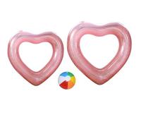 2Pcs Inflatable Swim Ring for Kids Adult,70cm,90cm Swimming Rings,Bling Heart Shape Inflatable Pool Floats With Transparent Floating Ring Swim Tube Rings for Girl Women Beach Summer Pool Party