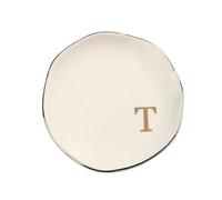 2pcs Initials Ring Dish Jewery Tray With Personalized A-Z Monogrammed Wedding Engagement For Women Friends Sister,Ceramic White for Jewelry(Color 17)