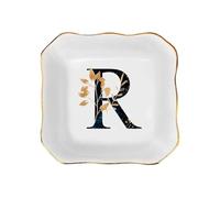 2pcs Initials Ring Dish Jewery Tray With Personalized Monogrammed Wedding Engagement For Women Friends,Ceramic White for Jewelry(Color 18)