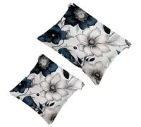 2Pcs Ink Plants-320 Pocket Cosmetic Bag for Purses, Waterproof Makeup Bag Cosmetic Pouch, Portable No Zipper Makeup Bag, Multicolor 02, A：7.1x5.8in/18x14.8cm，B:4.7x4.5in/12x11.5cm