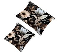 2Pcs Ink Plants-353 Pocket Cosmetic Bag for Purses, Waterproof Makeup Bag Cosmetic Pouch, Portable No Zipper Makeup Bag, Multicolor 08, A：7.1x5.8in/18x14.8cm，B:4.7x4.5in/12x11.5cm