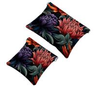 2Pcs Ink Plants-353 Pocket Cosmetic Bag for Purses, Waterproof Makeup Bag Cosmetic Pouch, Portable No Zipper Makeup Bag, Multicolor 04, A：7.1x5.8in/18x14.8cm，B:4.7x4.5in/12x11.5cm