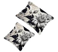 2Pcs Ink Plants-386 Pocket Cosmetic Bag for Purses, Waterproof Makeup Bag Cosmetic Pouch, Portable No Zipper Makeup Bag, Multicolor 07, A：7.1x5.8in/18x14.8cm，B:4.7x4.5in/12x11.5cm