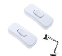 2PCS Inline Cord Switch White Torpedo Inline Switches Accepts 2 or 3 Core Round or Flat Wire 250V Double Pole Switching for School Office Home Desk Lamp Light Bulb Etc Switchings