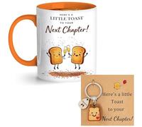 2Pcs Inspirational Gifts for Women, Next Chapter Keychain and Next Chapter Mug, Toast Mug Keychain for Good Luck Gifts for New Beginnings, Graduation, Retirement Keepsake