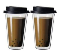 2PCS Insulated Coffee Mug with Lid, 12oz Double Walled Glass Coffee Tumbler, Reusable Clear Cups, Dishwasher Safe Glass Travel Mug for Hot or Cold Drinks