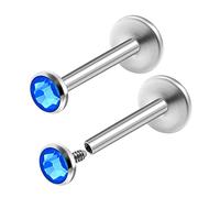2Pcs Internally Steel 16g 5/16 8mm Labret Studs Piercing Jewelry Monroe Tragus Cartilage Lip 4mm Crystal Ball More Choices, Stainless Steel, no gemstone