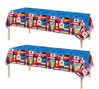 2Pcs International Flag Party Table Cloth for Olympic Decorations,130*220cm Nations Flag Party Plastic Table Cover World Country Flags Party Olympic Party Tablecloths for Sport Event Party Decor
