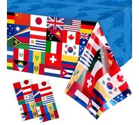 2Pcs International Flag Tablecloth Party Patriotic Table Cloth,137*274cm World Country Flags Tablecloths Plastic Nations theme Table Cover for International Feast,Festival Events Football Sports Party