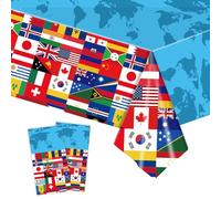 2Pcs International Flag Tablecloth Party Plastic Nations theme Table Cover,137 * 274cm Large World Country Flags Tablecloths for International Feast,Football European Sports Event Party Decorations