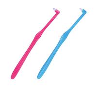 通用 2Pcs Interspace Compact Soft Toothbrush Medium Gum Single Tufted Brush for Sensitive Gums Deep Cleaning (Light Blue, Pink)