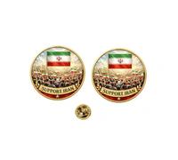 2Pcs Iran Flag Round Enamel Pins, 1.38" Gold-Plated Metal Alloy Button Badges, Iran Patriots' Day National Holiday Event Accessories