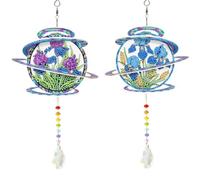 2pcs Iris Diamond Art Painting Window Panel Wind Chime Double Sided 5D | 2pcs Diamond Art Painting Window Panel Wind Chime Double Sided 5D Rhinestone Painting Hanging Ornaments 25.5x13.99cm for