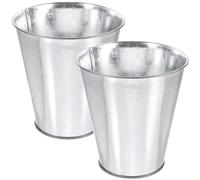 2pcs Iron Flower Bucket Galvanized Metal Flower Pot for Retro Display | Silver Vintage Planter, Decorative Windowsill Piece, for Dried Flowers, Desk Supplies and Photo Props