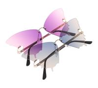 2pcs Irregular Butterfly Rimless Sunglasses for Women Lightweight Gradient Color Party Glasses for Summer Beachwear and Holiday Events Gold Gradient Purple Gold Blue Tea
