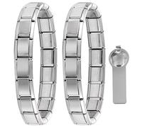 2Pcs Italian Charm Bracelet Set with 1pcs Opening Tool, Nomination Style Silver Charm Bracelet for Women Italian Bracelet, Link on Link Bracelet for Nomination Bracelet Charms - Silver