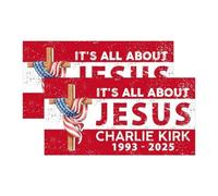 2PCS It's All About Jesus Charlie Kirk 1993-2025 Bumper Sticker, Justice for Charlie Jesus Cross Patriotic Political Decals Gifts for Car Truck Windows,Easy to Use