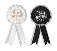 2pcs It's My Birthday Brooch Pin for Women Men, Satin Fabric Happy Birthday Button Apparel Pin Award Ribbon Badge Celebration Accessory for Prize Party Decoration Jewelry Gift (Black, White)