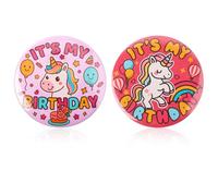 2pcs It's My Birthday Pin, 2.3in Cartoon Unicorn Happy Birthday Button Badge Cute Animal Brooch for Girl Women Men Party Favors & Decoration