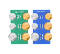 2pcs Japanese Coin Holders, Yen Organizer Hard Case with 6 Slots Rectangle Coin Dispenser Plastic Coin Sorter Collection Purse Wallet Coin Container Storage Change Pouch for Travel(Blue and Green)