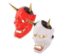 2pcs Japanese Demon Mask Plastic Halloween with Sharp Horns for Adults