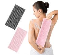 2Pcs Japanese Exfoliating Towel, Silver lon Exfoliating Shower Towel, Back Extra Long Exfoliating Washcloth for Men Women, Body Scrub Loofah for Cleaning and Massage (Black & Pink)