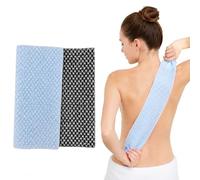 2Pcs Japanese Exfoliating Towel, Silver lon Exfoliating Shower Towel, Back Extra Long Exfoliating Washcloth for Men Women, Body Scrub Loofah for Cleaning and Massage (Black & Blue)