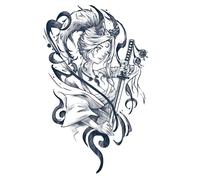 2pcs Japanese Female Warrior Arm Herbal Temporary Tattoo Stickers, Semi-permanent, Non-reflective, Waterproof, Lasts For Two Weeks, Fake Tattoos
