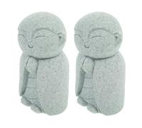 2Pcs Japanese Jizo Sandstone Buddha Statues, Weatherproof Garden Ornaments | Smiling Meditation Figures, Handcarved Intricate Detailing, Zen Garden Placement, Symbol of Wisdom and Protection