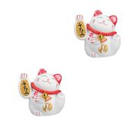 2pcs Japanese Maneki Neko Ceramic Coin Bank with Removable Stopper | White Lucky Cat Figurine, Slot for Coins and Notes, Home or ’s Room Accent